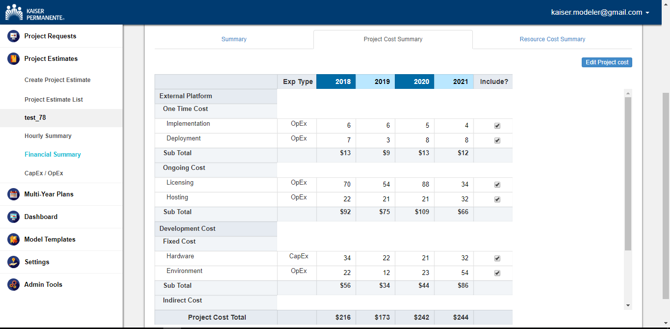Kaiser Estimation Model Tool